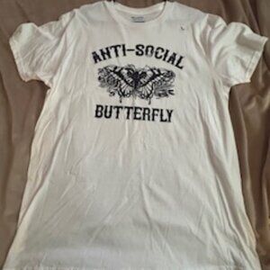 White Large Gildan - Anti Social Butterfly Tee Shirt -new